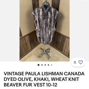 PAULA LISHMAN WOMENS OLIVE BEAVER VEST SZ MEDIUM